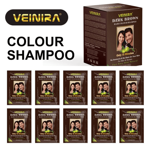 VEINIRA: Herbal Quick Hair Colour Shampoo, Instant Dye for Men And Woman. Just Natural Ingredients, No Ammonia, No Stain On Skin. Fast & Easy Sachet