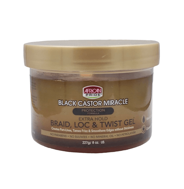 African Pride Black Castor Miracle Braid,Loc & Twisting Gel 8oz